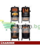 Скара на дървени въглища с капак, градинска пушилня, термометър, пушилня 3в1